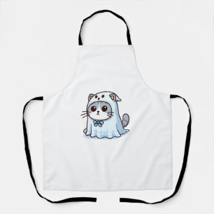 Cat in Ghost Costume for Halloween  Apron