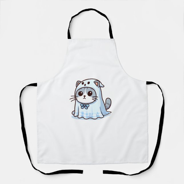 Cat in Ghost Costume for Halloween  Apron (Front)