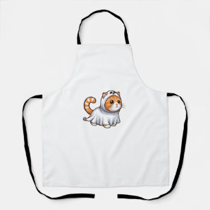 Cat in Ghost Costume for Halloween  Apron