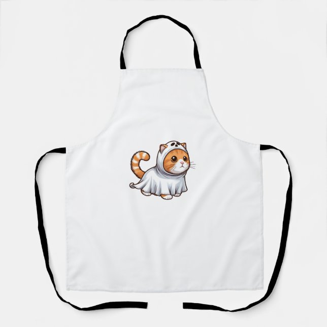 Cat in Ghost Costume for Halloween  Apron (Front)