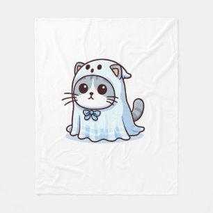 Cat in Ghost Costume for Halloween  Fleece Blanket