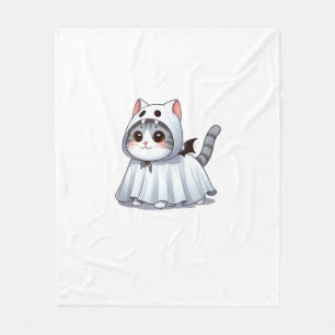 Cat in Ghost Costume for Halloween Fleece Blanket