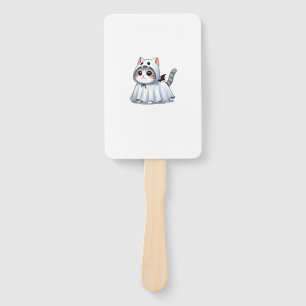 Cat in Ghost Costume for Halloween Hand Fan