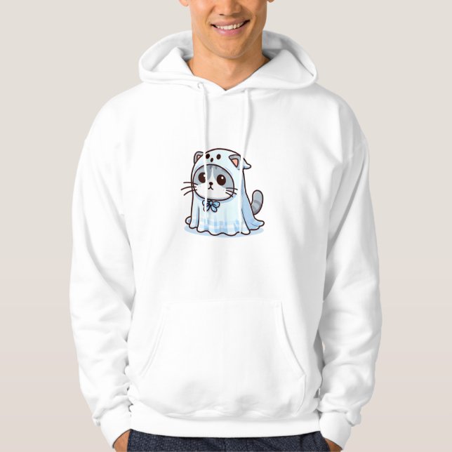 Cat in Ghost Costume for Halloween  Hoodie (Front)