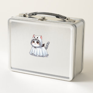 Cat in Ghost Costume for Halloween  Metal Lunch Box