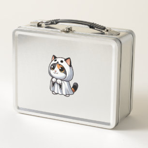 Cat in Ghost Costume for Halloween  Metal Lunch Box