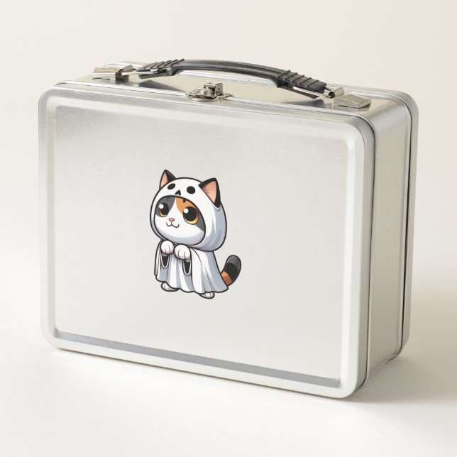 Cat in Ghost Costume for Halloween  Metal Lunch Box (Front)