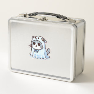 Cat in Ghost Costume for Halloween  Metal Lunch Box