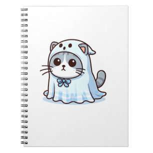 Cat in Ghost Costume for Halloween Notebook