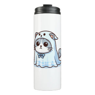 Cat in Ghost Costume for Halloween Thermal Tumbler