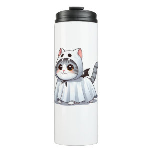 Cat in Ghost Costume for Halloween Thermal Tumbler