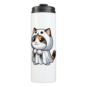 Cat in Ghost Costume for Halloween Thermal Tumbler