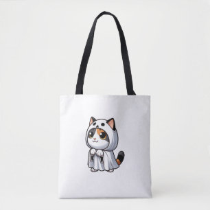 Cat in Ghost Costume for Halloween Tote Bag