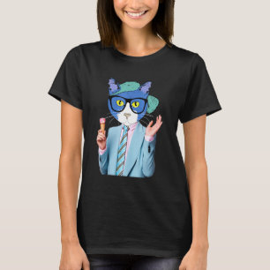 Cat In Glasses Cute Humour And Fun Cat With Ice Cr T-Shirt