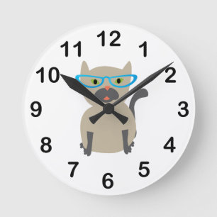 Cat in Glasses Round Clock