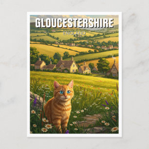 Cat in Gloucestershire England Travel Postcard