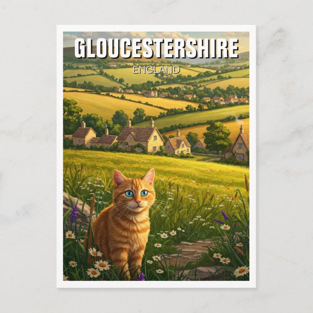 Cat in Gloucestershire England Travel Postcard (Front)