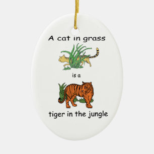 Cat in Grass is a Tiger in the Jungle Ceramic Tree Decoration