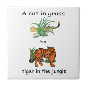 Cat in Grass is a Tiger in the Jungle Tile