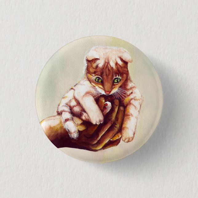 CAT IN HAND 3 CM ROUND BADGE (Front)
