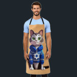 Cat in Hanukkah Sweater Apron<br><div class="desc">Change the background colour to suit your style!

Cat in Hanukkah Sweater</div>