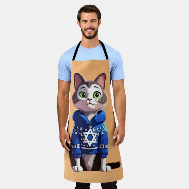 Cat in Hanukkah Sweater Apron (Worn)