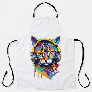 Cat in headphones apron