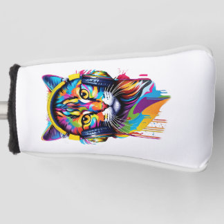 Cat in headphones golf head cover