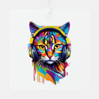 Cat in headphones metal tree decoration