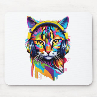 Cat in headphones mouse pad