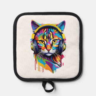 Cat in headphones pot holder