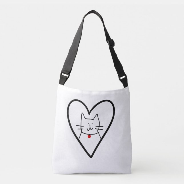 Cat in Heart Doodle  Crossbody Bag (Front)