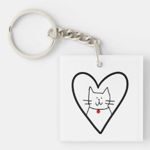 Cat in Heart Doodle Key Ring