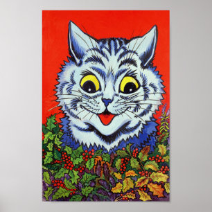 Cat in Holly, Louis Wain Poster