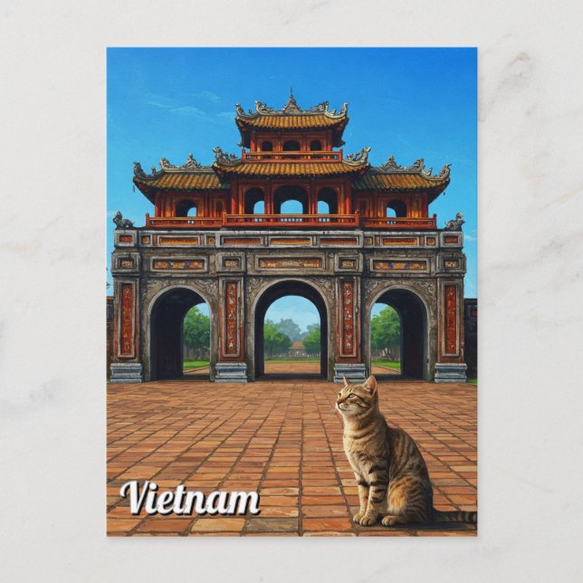 Cat in Hue Imperial City Vietnam Travel Postcard (Front)