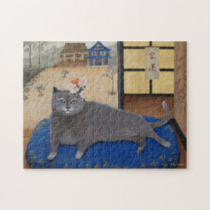Cat in Japan Painting Jigsaw Puzzle