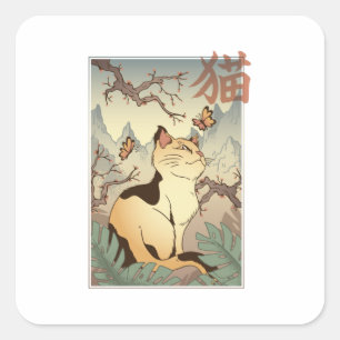 Cat in Japanese Style Square Sticker
