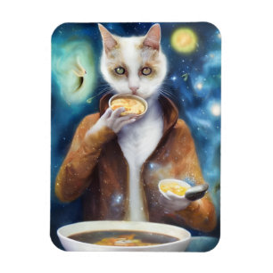 Cat in jumpsuit eating soup  AI generated art  Magnet