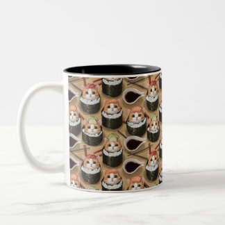 Cat in Kimbap cute tasty design  Two-Tone Coffee Mug