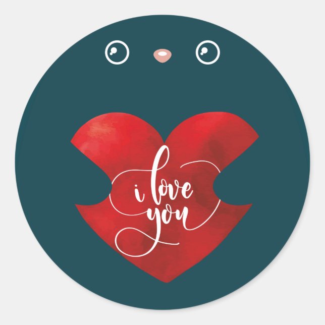 Cat In Love, Cute Kitten Valentine Day Classic Round Sticker (Front)