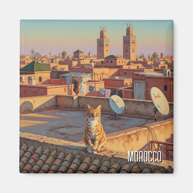 Cat in Marrakesh Morocco Travel Magnet (Front)