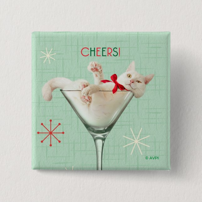 Cat in Martini Glass 15 Cm Square Badge (Front)