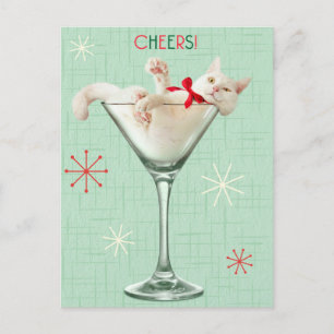 Cat in Martini Glass Invitation Postcard