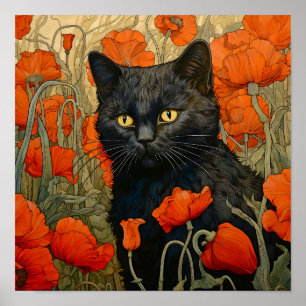 Cat in Meadow Painting Poster