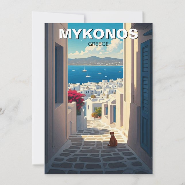 Cat in Mykonos Greece Cyclades Travel Holiday Card (Front)