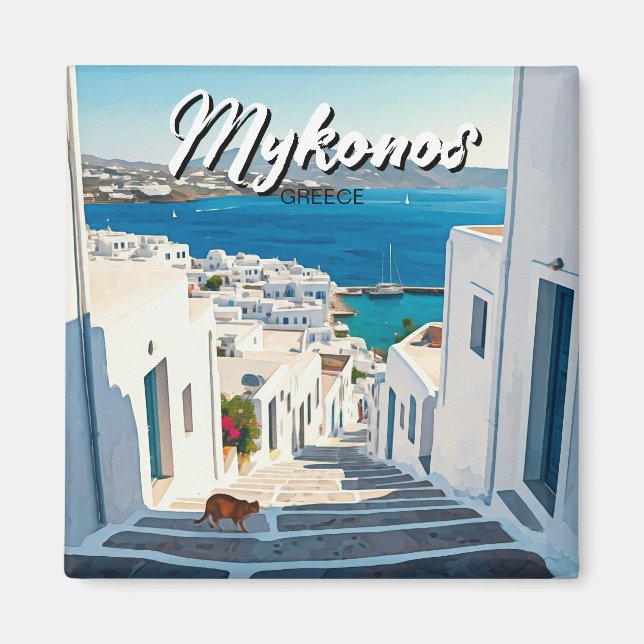 Cat in Mykonos Greece Cyclades Travel Magnet (Front)