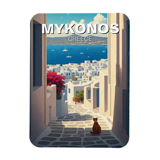 Cat in Mykonos Greece Cyclades Travel Magnet (Vertical)