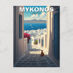 Cat in Mykonos Greece Cyclades Travel Postcard