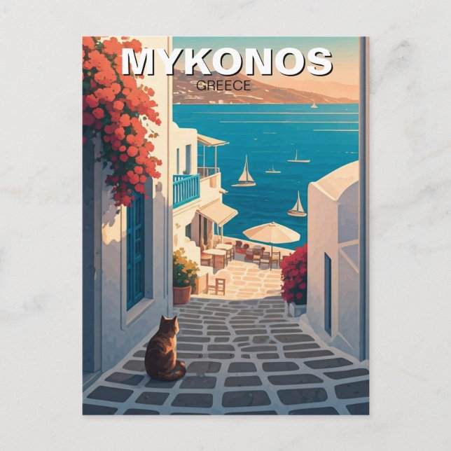 Cat in Mykonos Greece Cyclades Travel Sunset Postcard (Front)