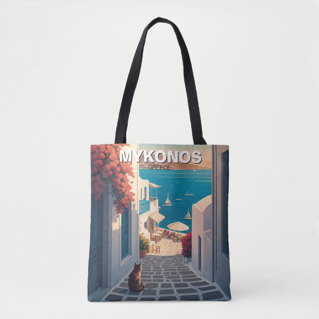 Cat in Mykonos Greece Cyclades Travel Sunset Tote Bag (Front)